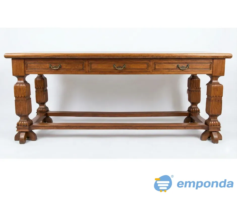 Mesa antigua de arrime en roble macizo tallado Colegiales - imagen 1