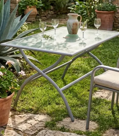 Mesa de Jardin caño y vidrio Esteban Echeverría
