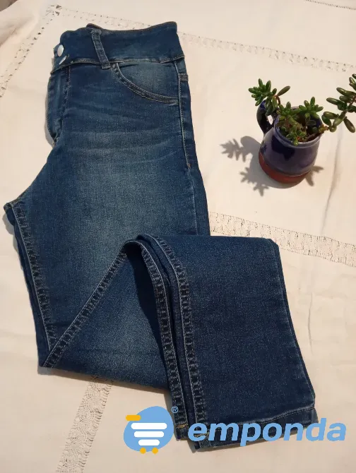 Pantalon, jean elastizado tiro alto y cintura ancha Floresta - imagen 6