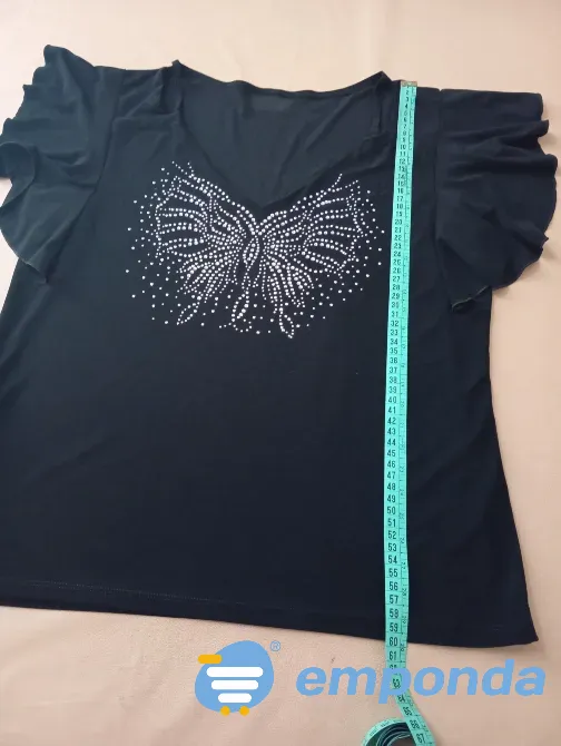 Remera de vestir con volado en mangas y mariposa brillosa Floresta - imagen 1
