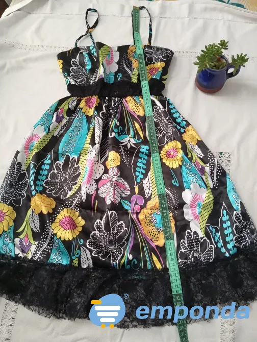 Vestido estampado, combinado con puntilla (Nuevo s/etiq) Floresta - imagen 1