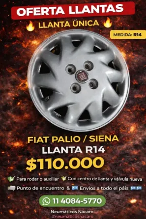 Llanta R14 Fiat Palio / Siena (Con centro) 🛞 Tigre