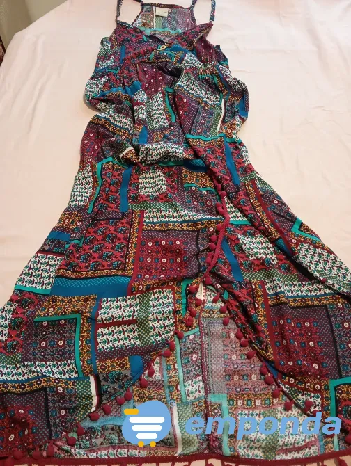 Vestido largo con estampado y detalles de pompones Floresta - imagen 3