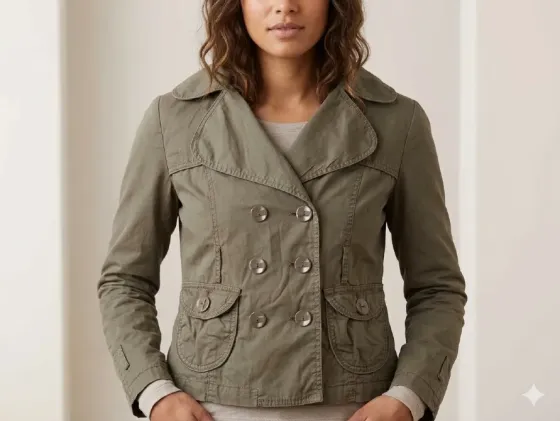 Chaqueta corta estilo trench abotonado. Impecable Floresta