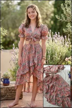 Conjunto de pollera irregular y top tipo flamenco. IMPECABLE Floresta