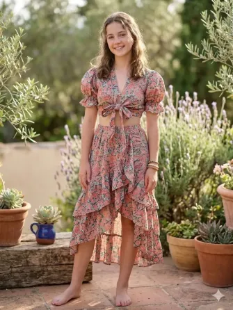 Conjunto de pollera irregular y top tipo flamenco. IMPECABLE Floresta
