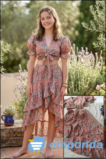 Conjunto de pollera irregular y top tipo flamenco. IMPECABLE Floresta - imagen 1