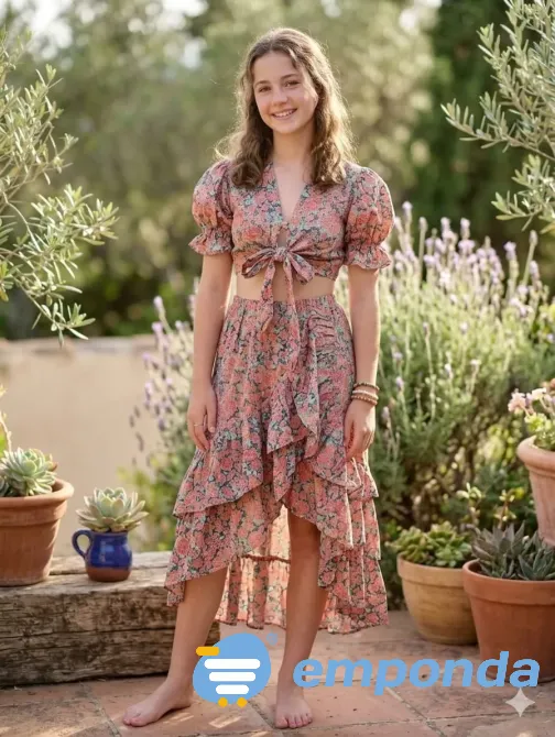 Conjunto de pollera irregular y top tipo flamenco. IMPECABLE Floresta - imagen 2