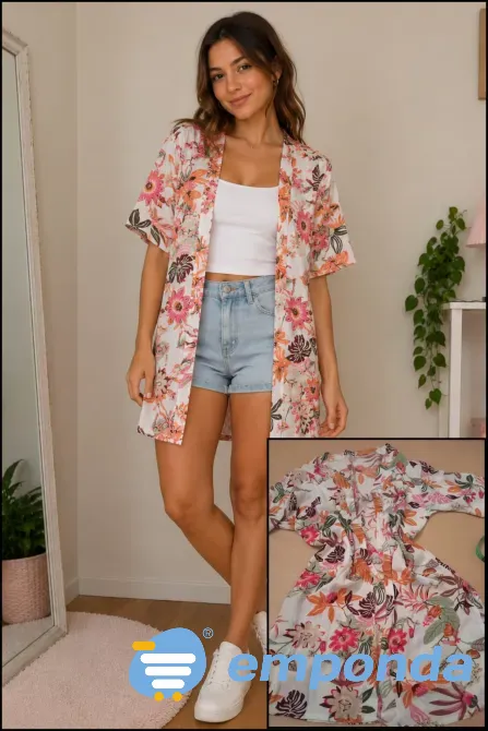 Kimono estampado manga corta. IMPECABLE Floresta - imagen 1