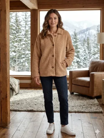 Campera de corderito, abotonada. Impecable Floresta