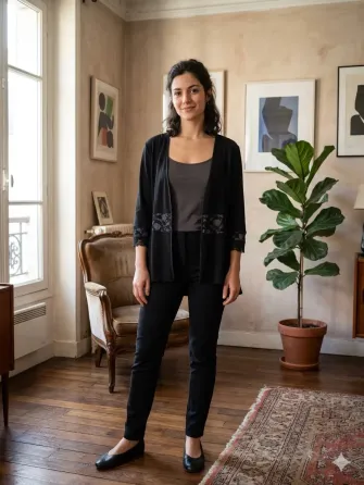 Saco abierto tipo cardigan, combinado Floresta
