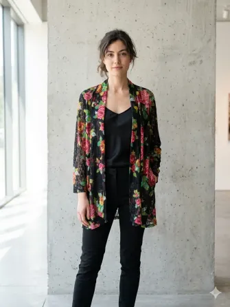 Cárdigan importado tipo kimono de encaje floral. Impecable Floresta