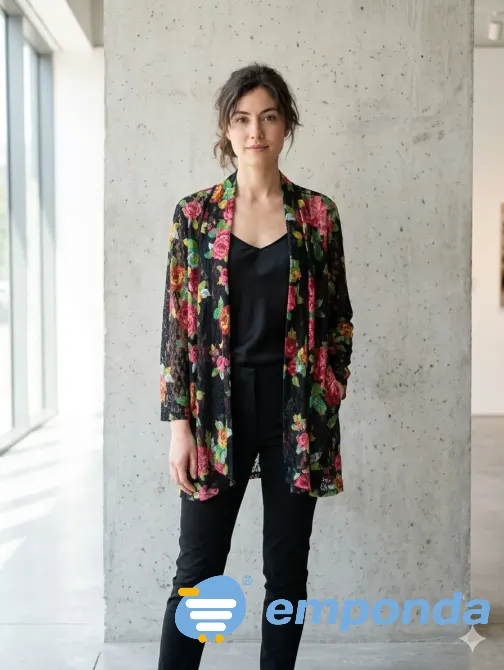 Cárdigan importado tipo kimono de encaje floral. Impecable Floresta - imagen 1