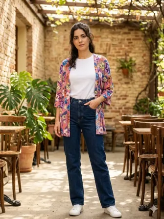 Kimono floreado de seda fria. Nuevo Floresta