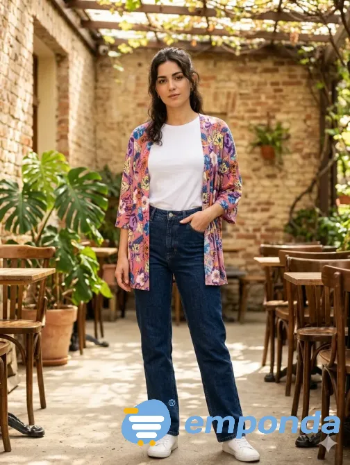 Kimono floreado de seda fria. Nuevo Floresta - imagen 1