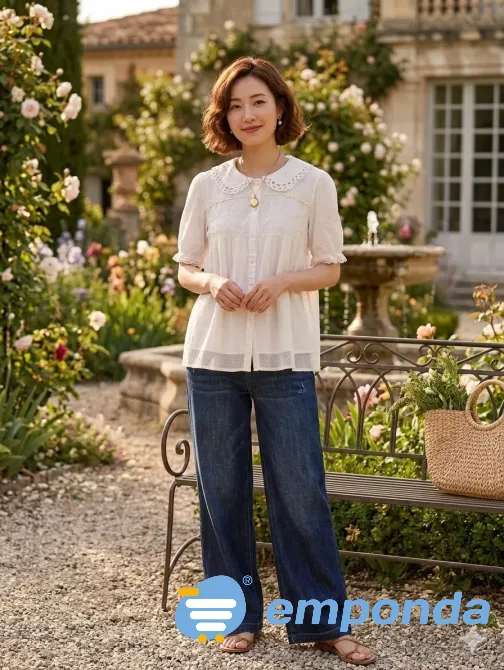 Blusa estilo romantico, con mezcla de texturas Floresta - imagen 1
