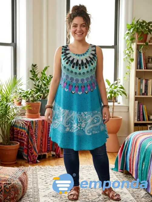 Vestido indu tipo tunica, super amplio Floresta - imagen 1