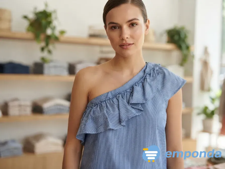 Blusa rayada de un solo hombro, con volado Floresta - imagen 1