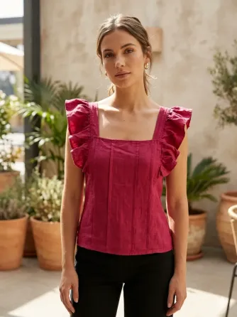 Blusa, top terracota, escote cuadrado Floresta