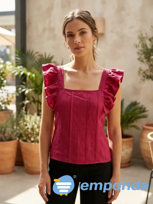 Blusa, top terracota, escote cuadrado Floresta - imagen 1
