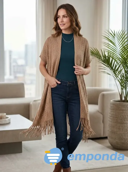 Cardigan calado tipo poncho, super amplio y elegante Floresta - imagen 1