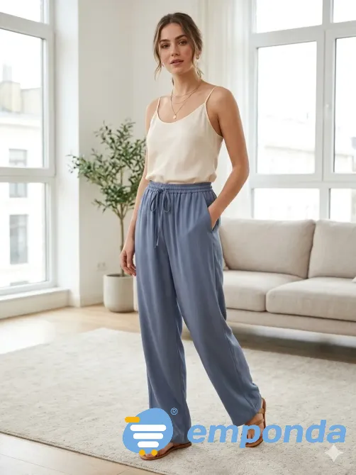 Pantalon largo y holgado con elastico en cintura Floresta - imagen 1