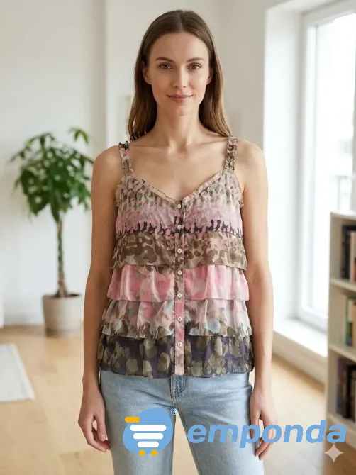 Blusa abotonada con volados, delicada Floresta - imagen 1