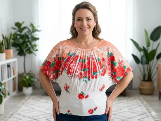 Blusa a la cintura, estampada Floresta