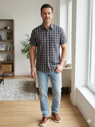 Camisa cuadriculada, manga corta de hombre Floresta